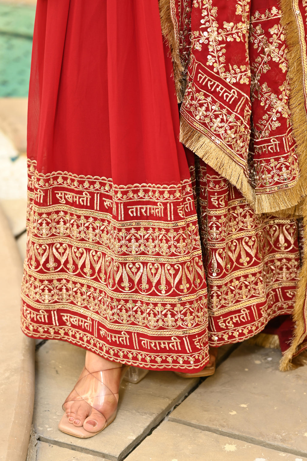 Women Georgette Red Sequence embroidery Work Kurta Set