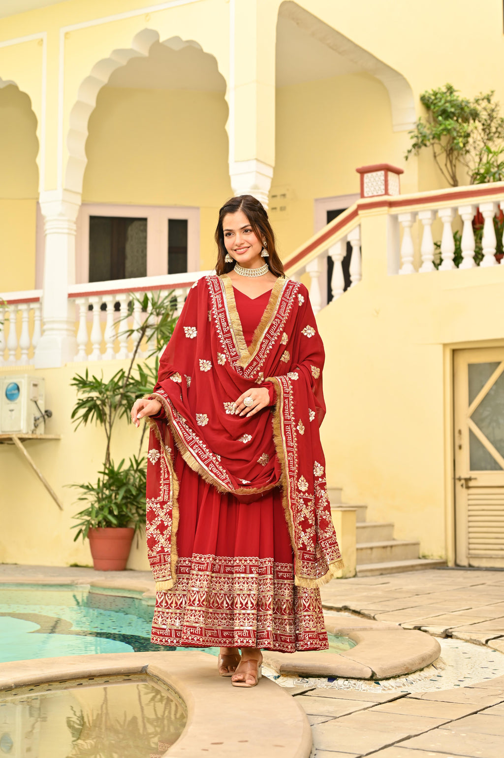 Women Georgette Red Sequence embroidery Work Kurta Set