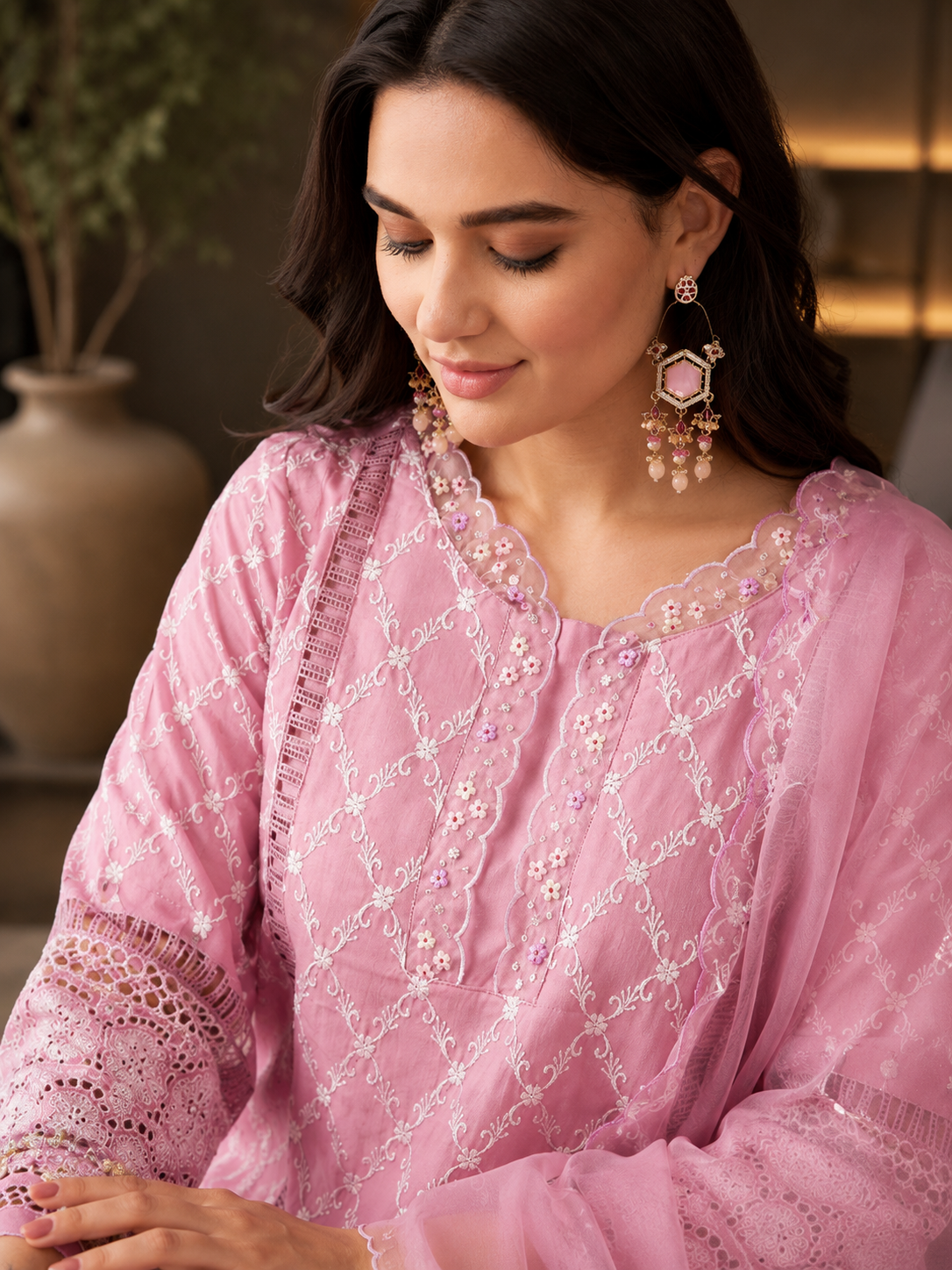 Women's Pure Cotton Pink Kurta Set
