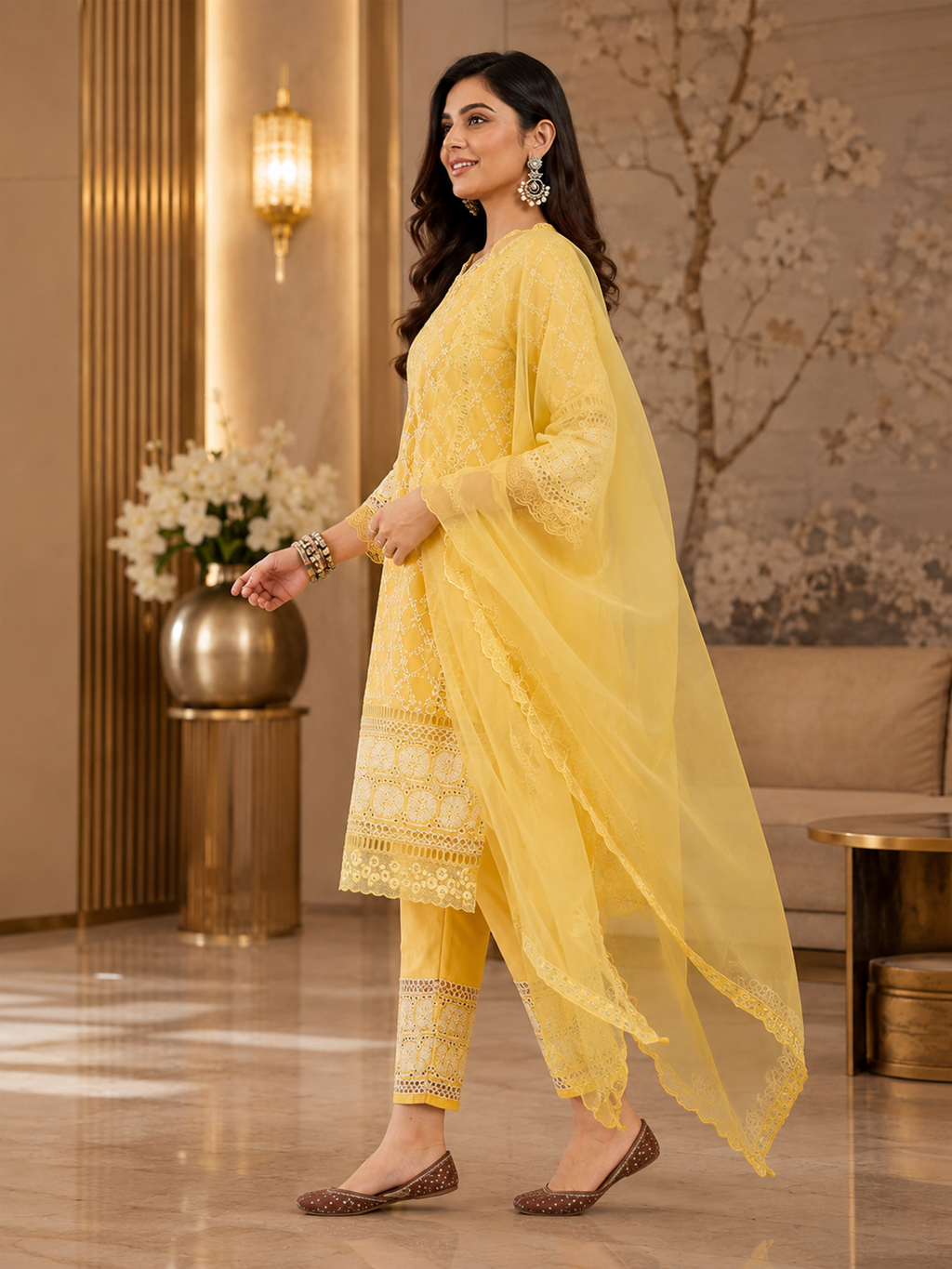 Women's Pure Cotton Yellow Kurta Set