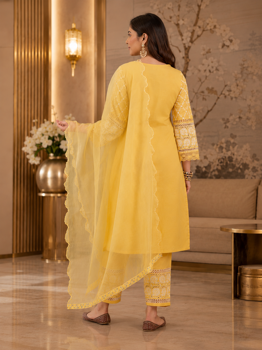 Women's Pure Cotton Yellow Kurta Set