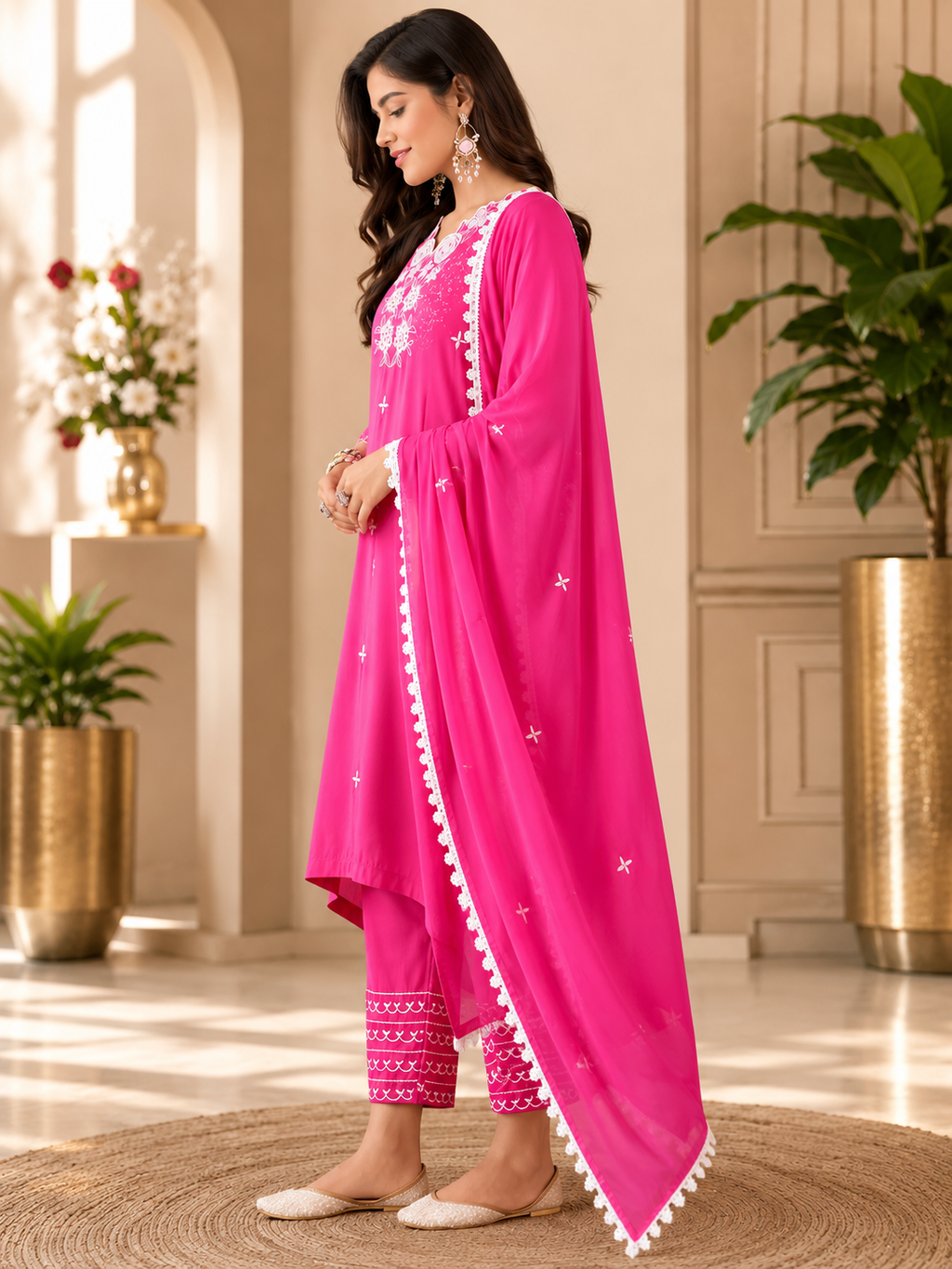Women's Silk Pink Kurta Set