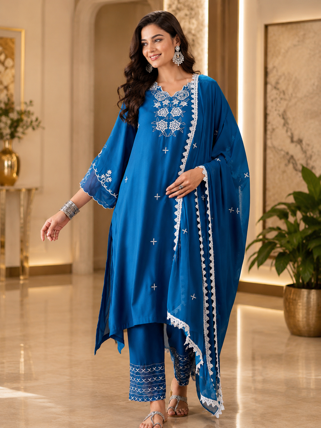 Women's Silk Blue Kurta Set