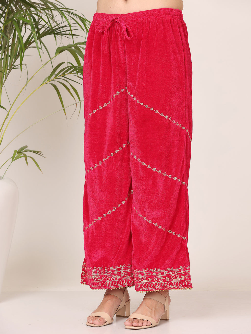 Women Pink Velvet Palazzo set