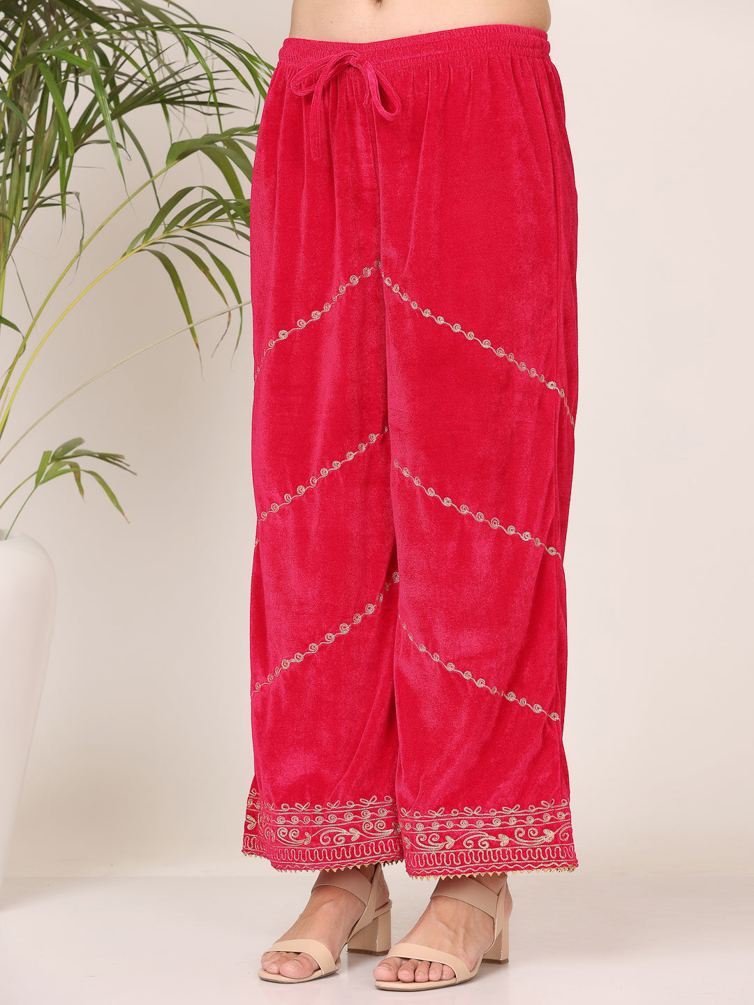Women Pink Velvet Palazzo set