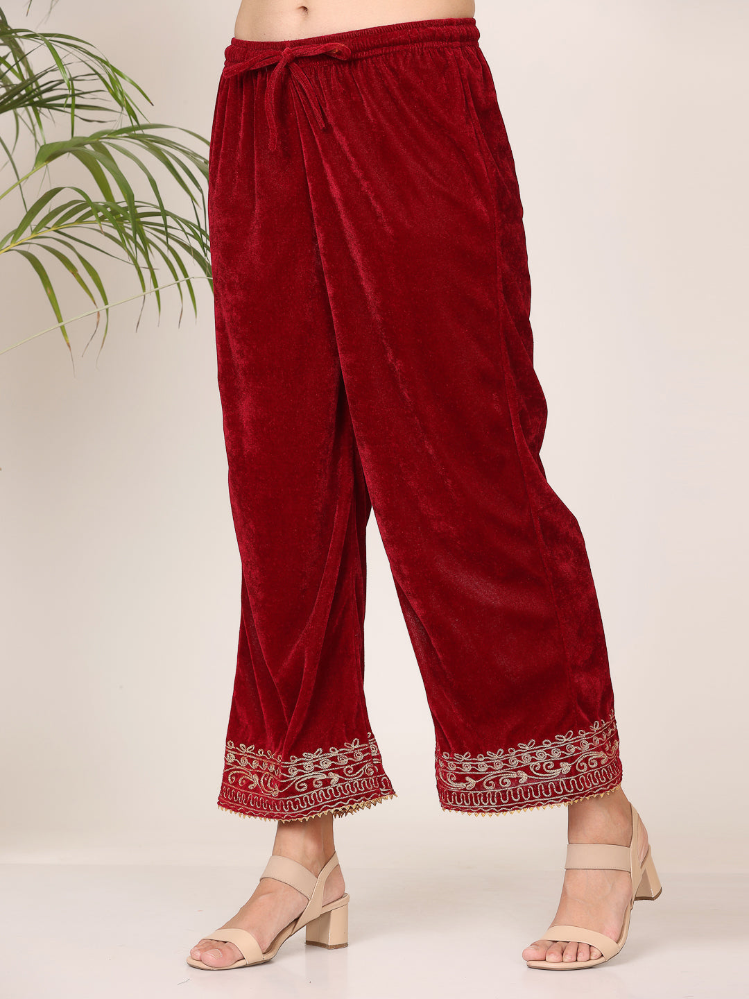 Women Maroon Velvet Palazzo set