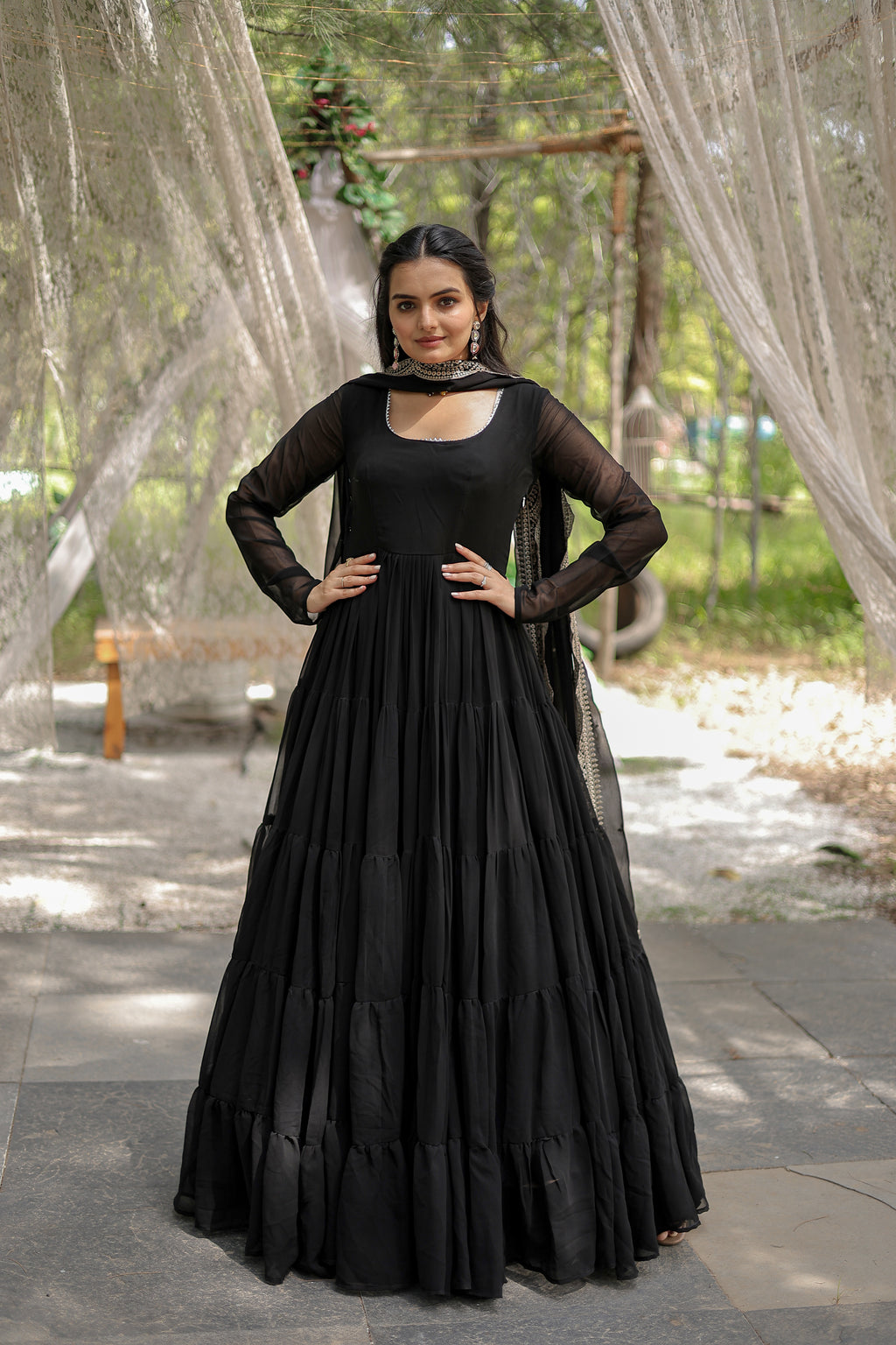 Women Georgette Black Sequence embroidery Work Kurta Set