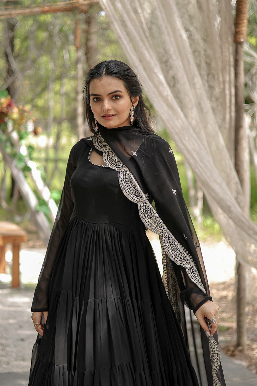 Women Georgette Black Sequence embroidery Work Kurta Set
