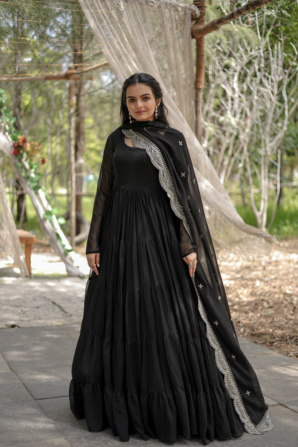 Women Georgette Black Sequence embroidery Work Kurta Set
