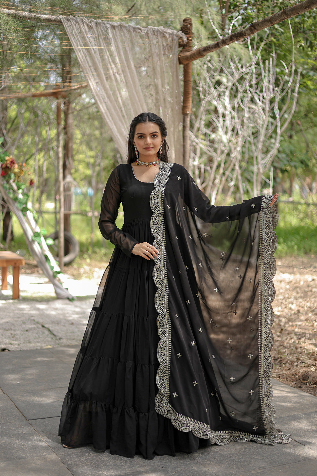 Women Georgette Black Sequence embroidery Work Kurta Set