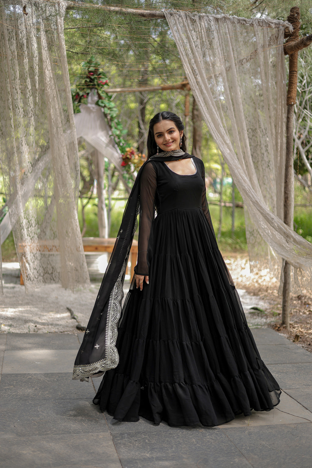 Women Georgette Black Sequence embroidery Work Kurta Set