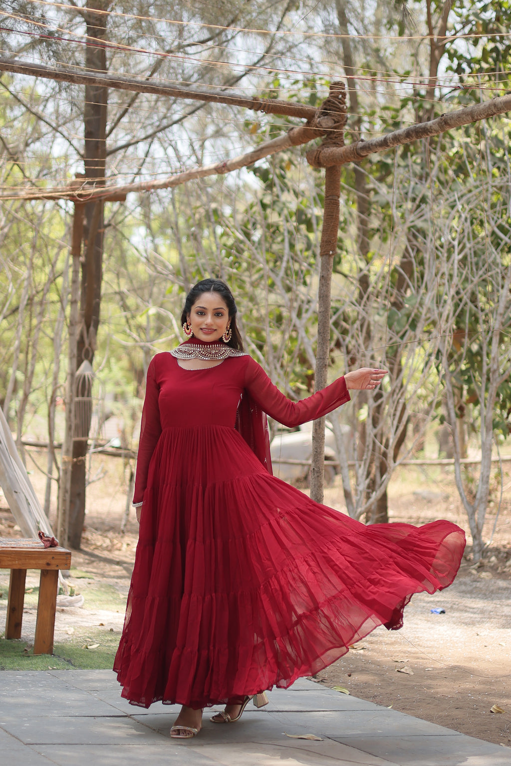 Women Georgette Maroon Sequence embroidery Work Kurta Set
