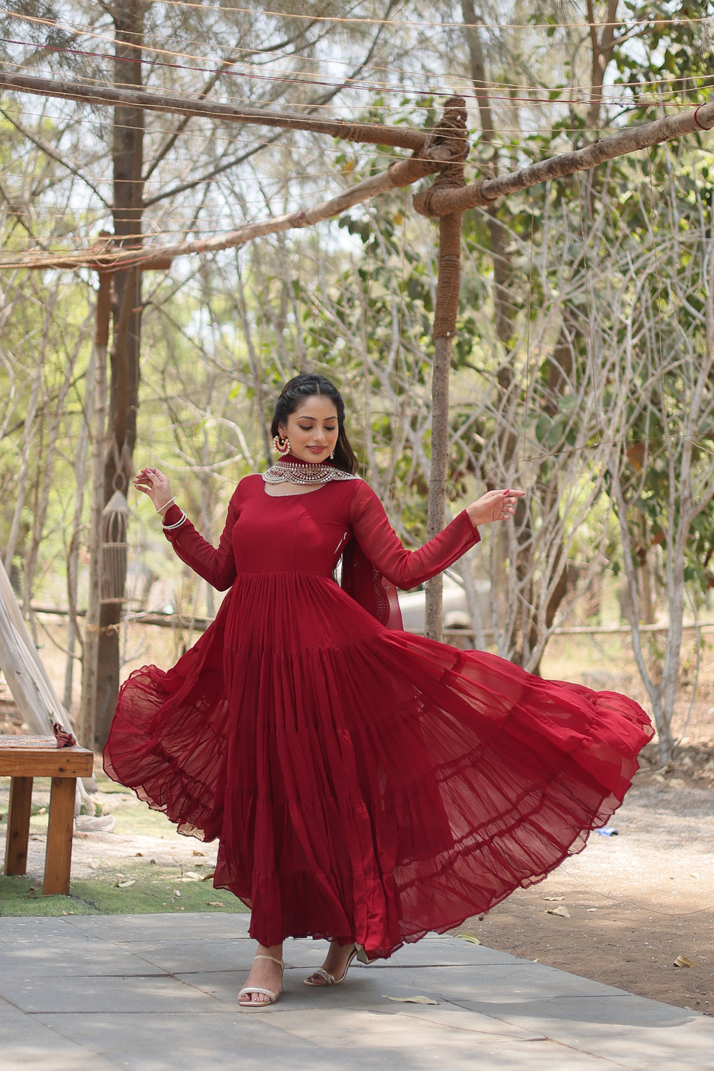 Women Georgette Maroon Sequence embroidery Work Kurta Set