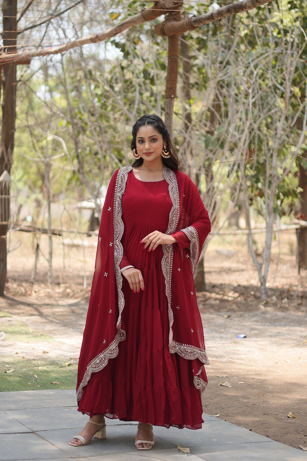 Women Georgette Maroon Sequence embroidery Work Kurta Set