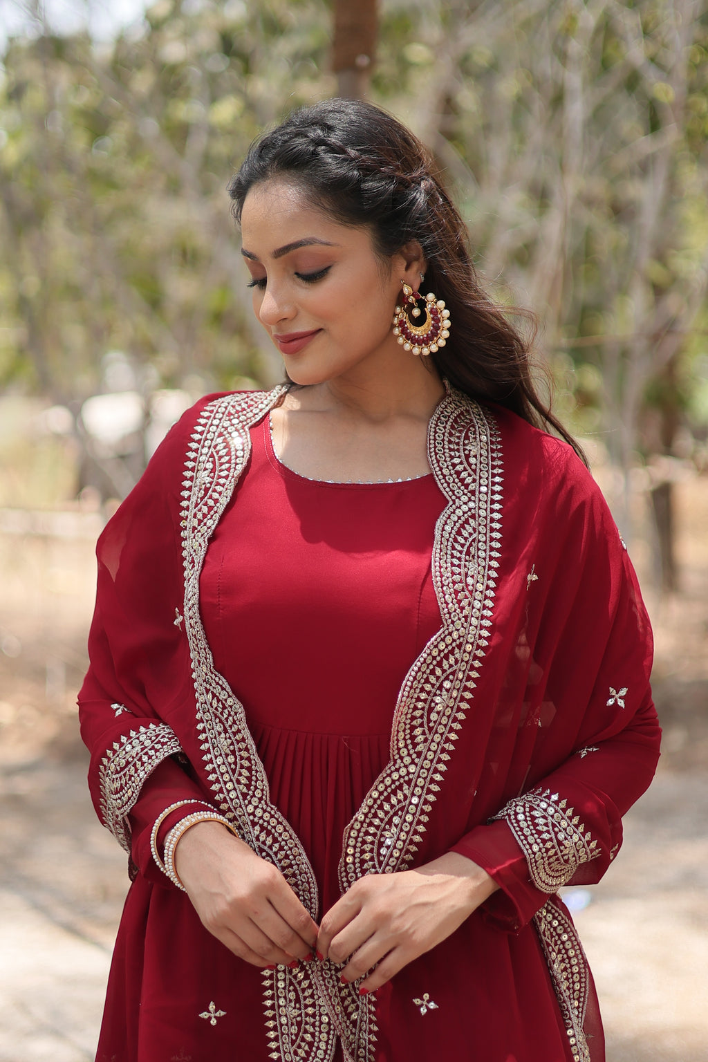 Women Georgette Maroon Sequence embroidery Work Kurta Set