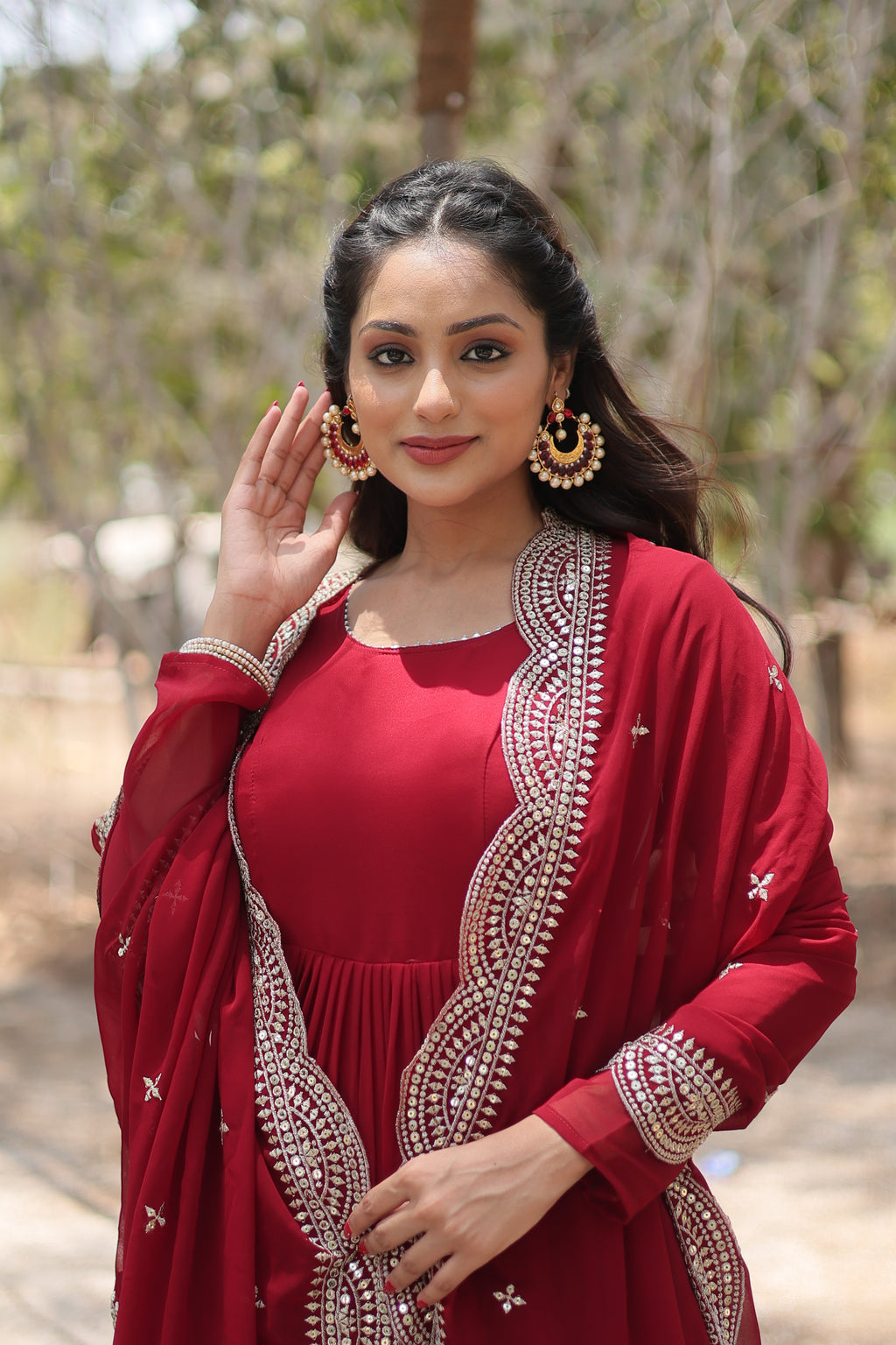 Women Georgette Maroon Sequence embroidery Work Kurta Set