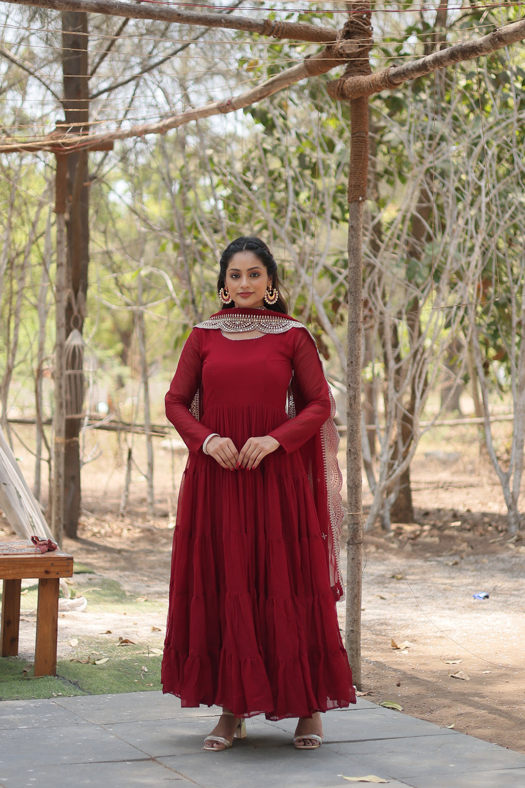 Women Georgette Maroon Sequence embroidery Work Kurta Set