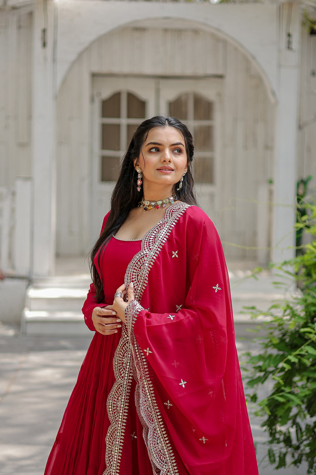 Women Georgette Pink Sequence embroidery Work Kurta Set