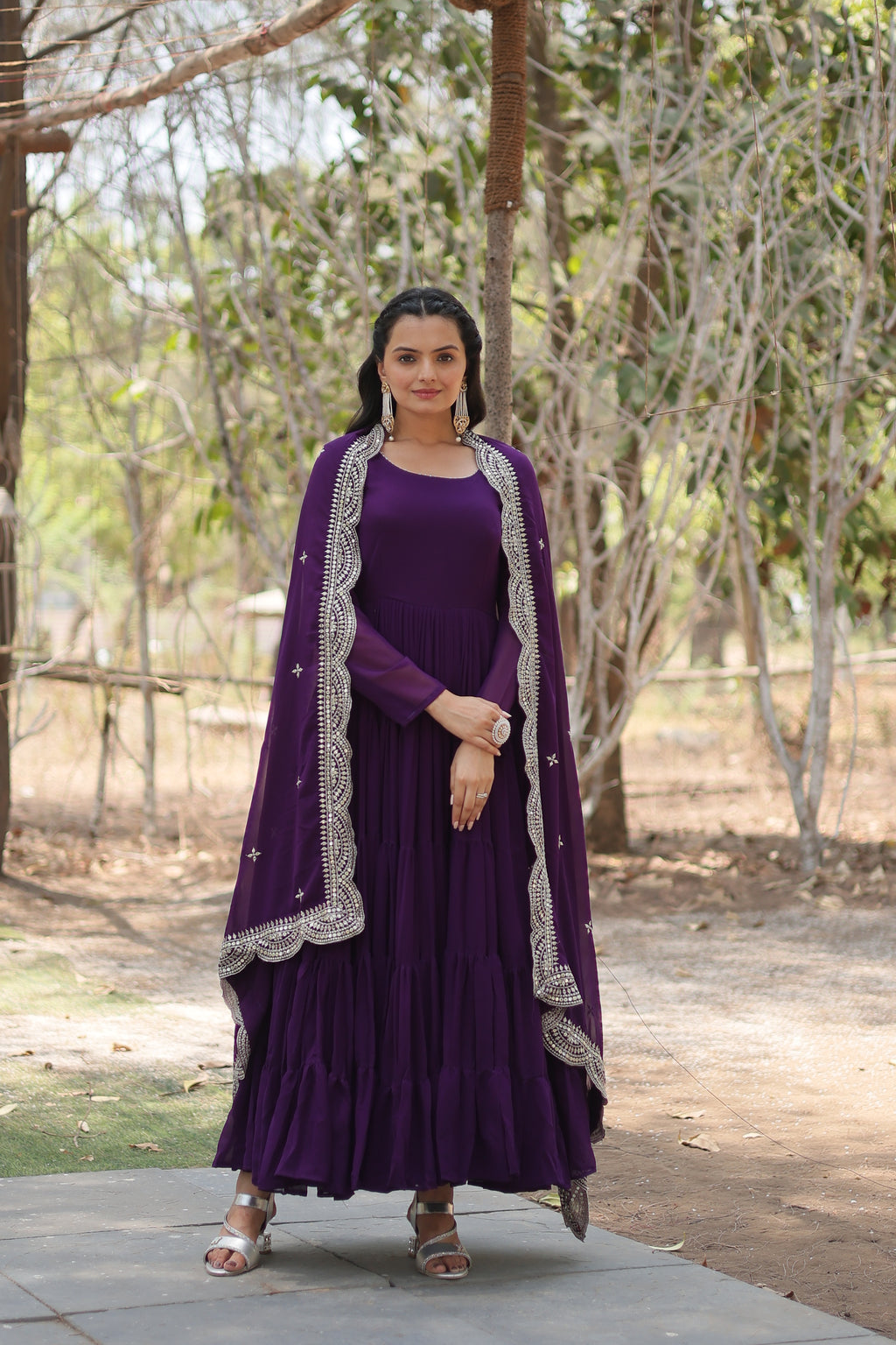Women Georgette Purple Sequence embroidery Work Kurta Set