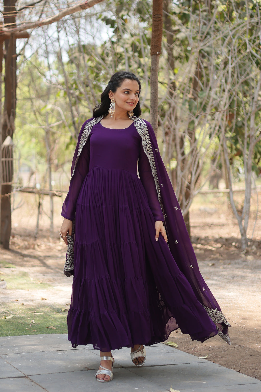 Women Georgette Purple Sequence embroidery Work Kurta Set