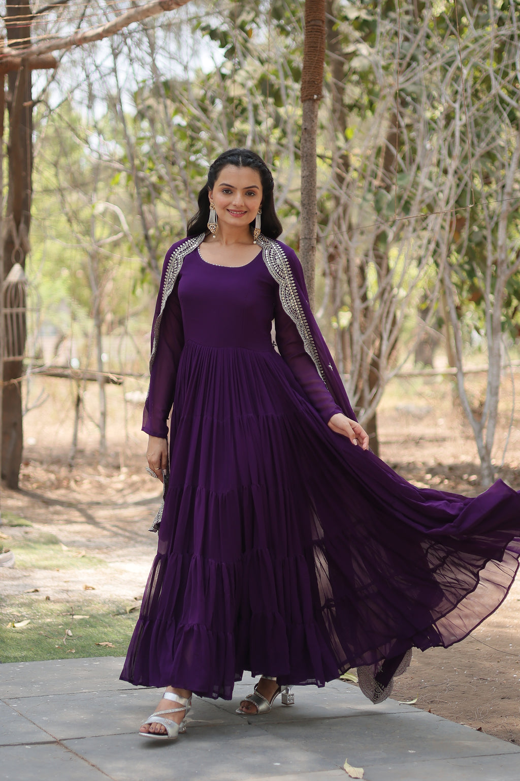 Women Georgette Purple Sequence embroidery Work Kurta Set