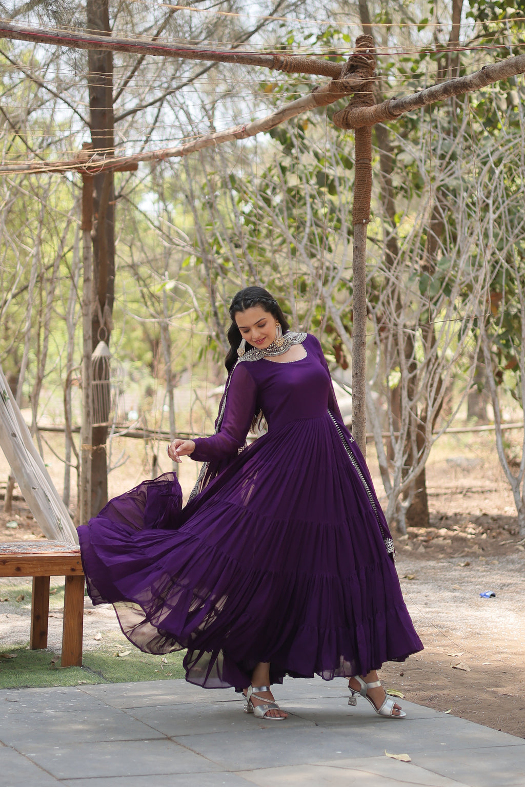 Women Georgette Purple Sequence embroidery Work Kurta Set