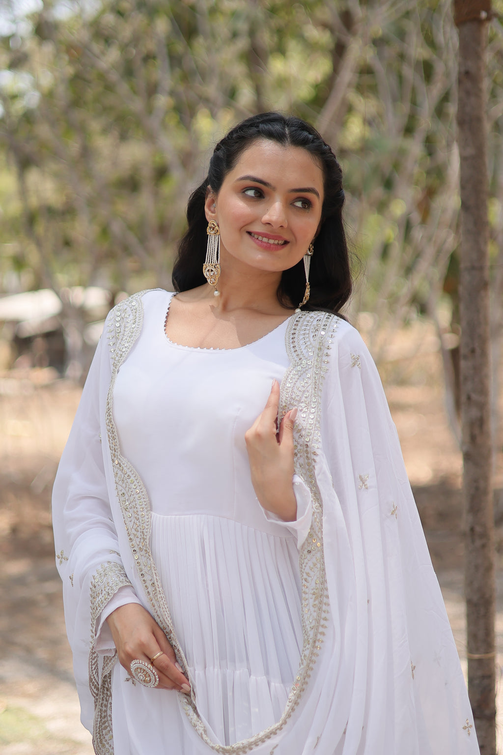 Women Georgette white Sequence embroidery Work Kurta Set