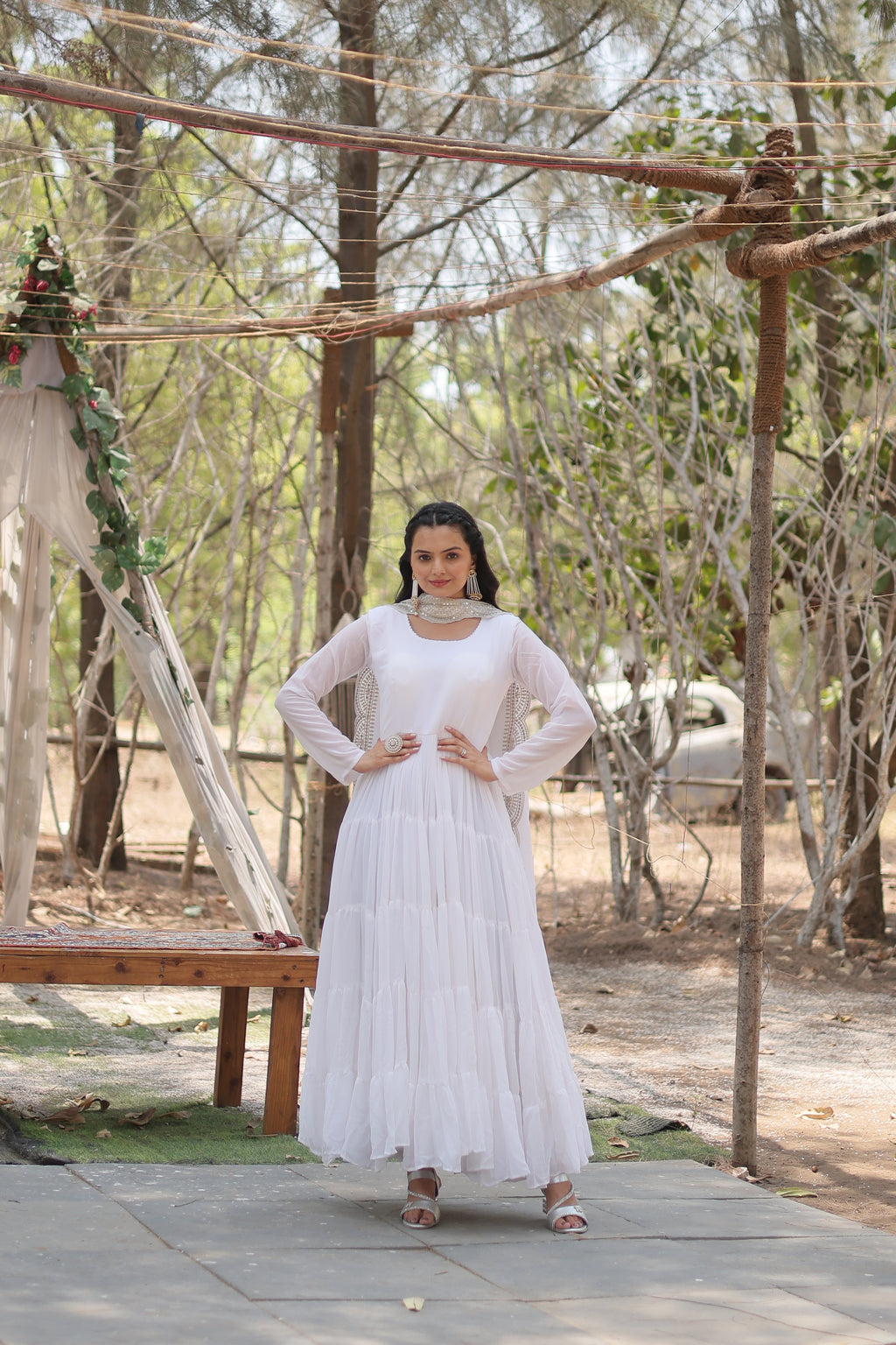 Women Georgette white Sequence embroidery Work Kurta Set