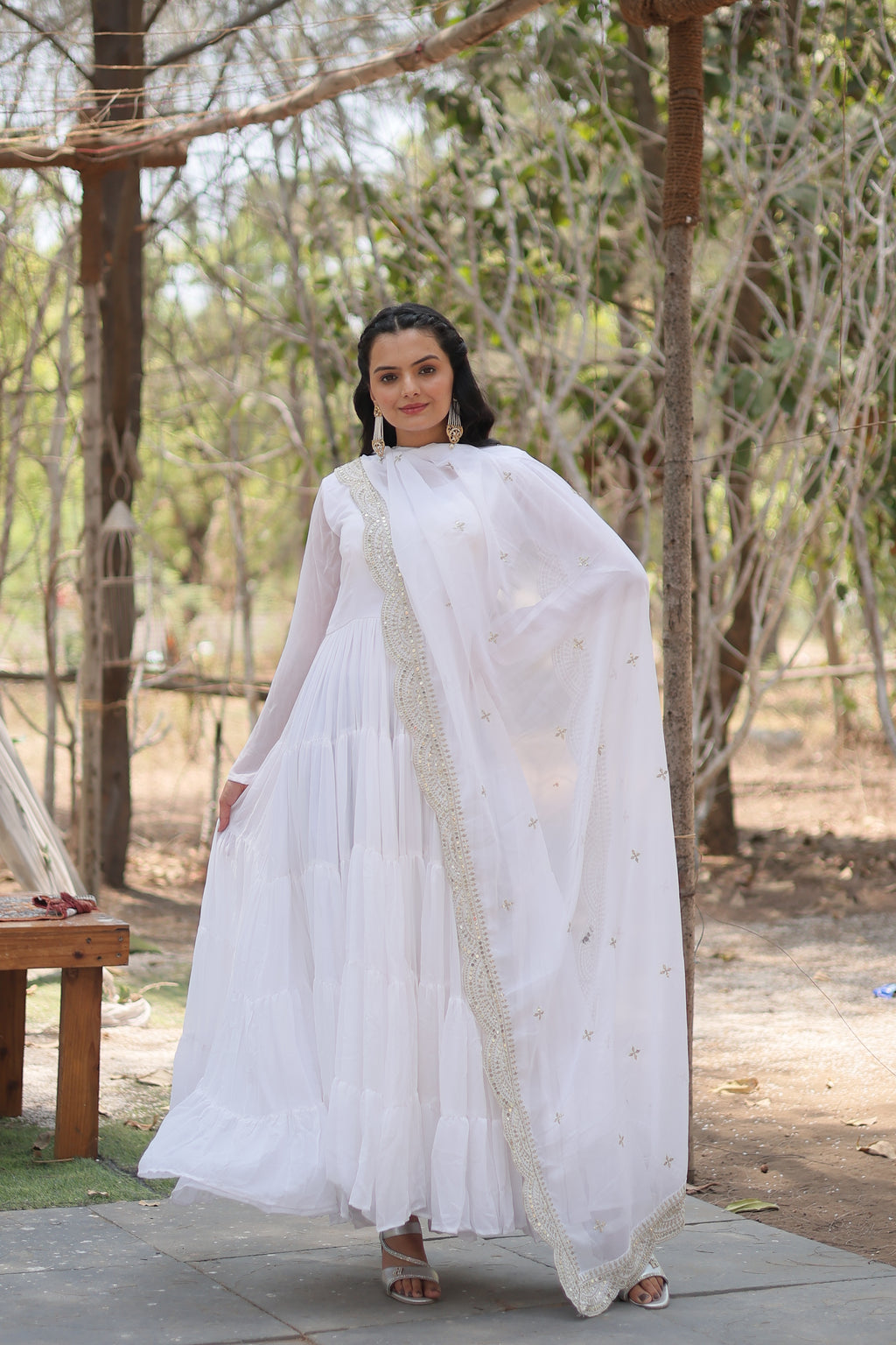 Women Georgette white Sequence embroidery Work Kurta Set