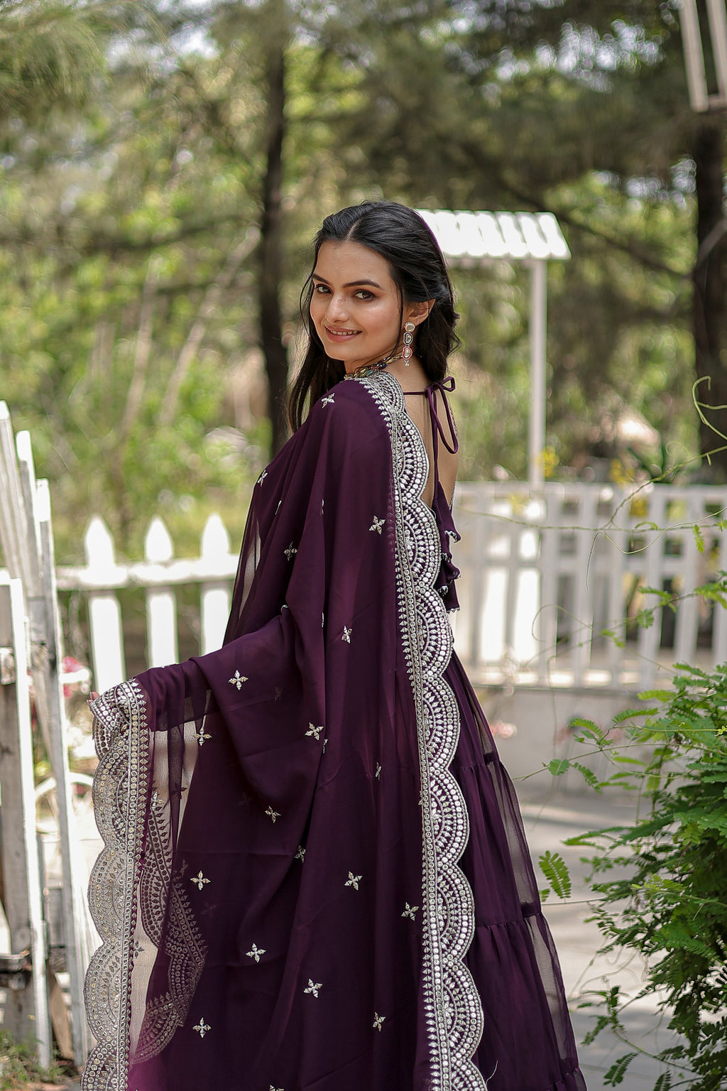 Women Georgette wine Sequence embroidery Work Kurta Set