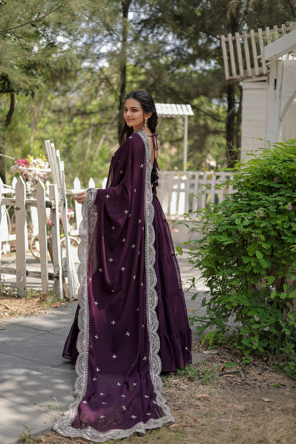 Women Georgette wine Sequence embroidery Work Kurta Set