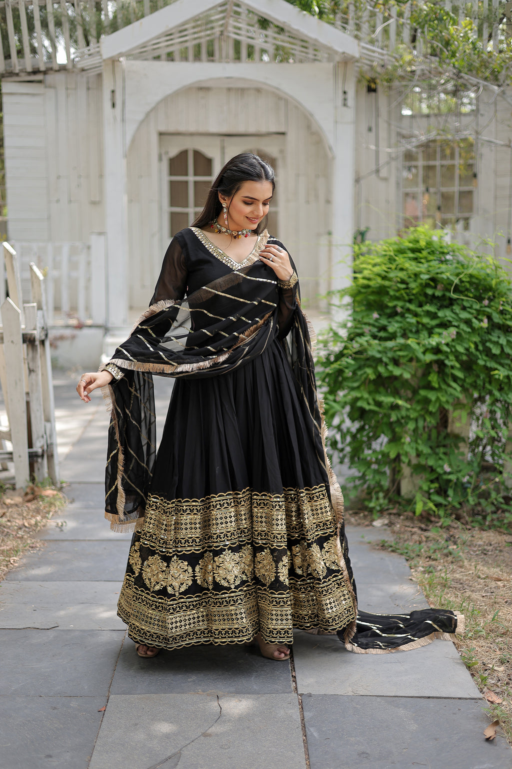 Women Georgette Black Sequence embroidery Work Kurta Set