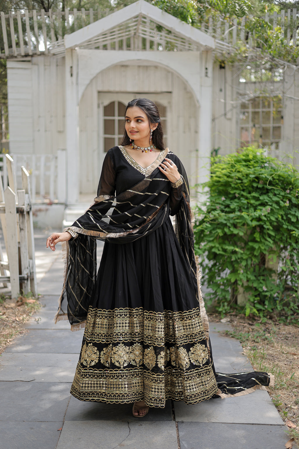 Women Georgette Black Sequence embroidery Work Kurta Set