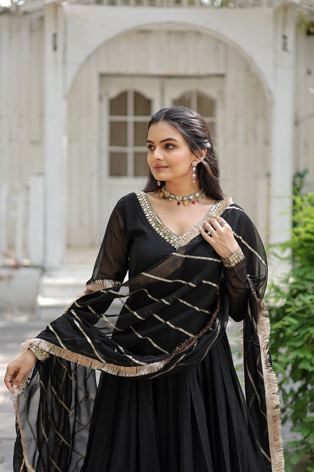 Women Georgette Black Sequence embroidery Work Kurta Set