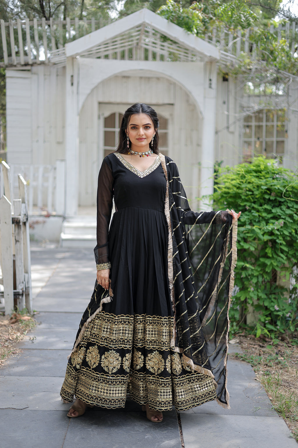 Women Georgette Black Sequence embroidery Work Kurta Set