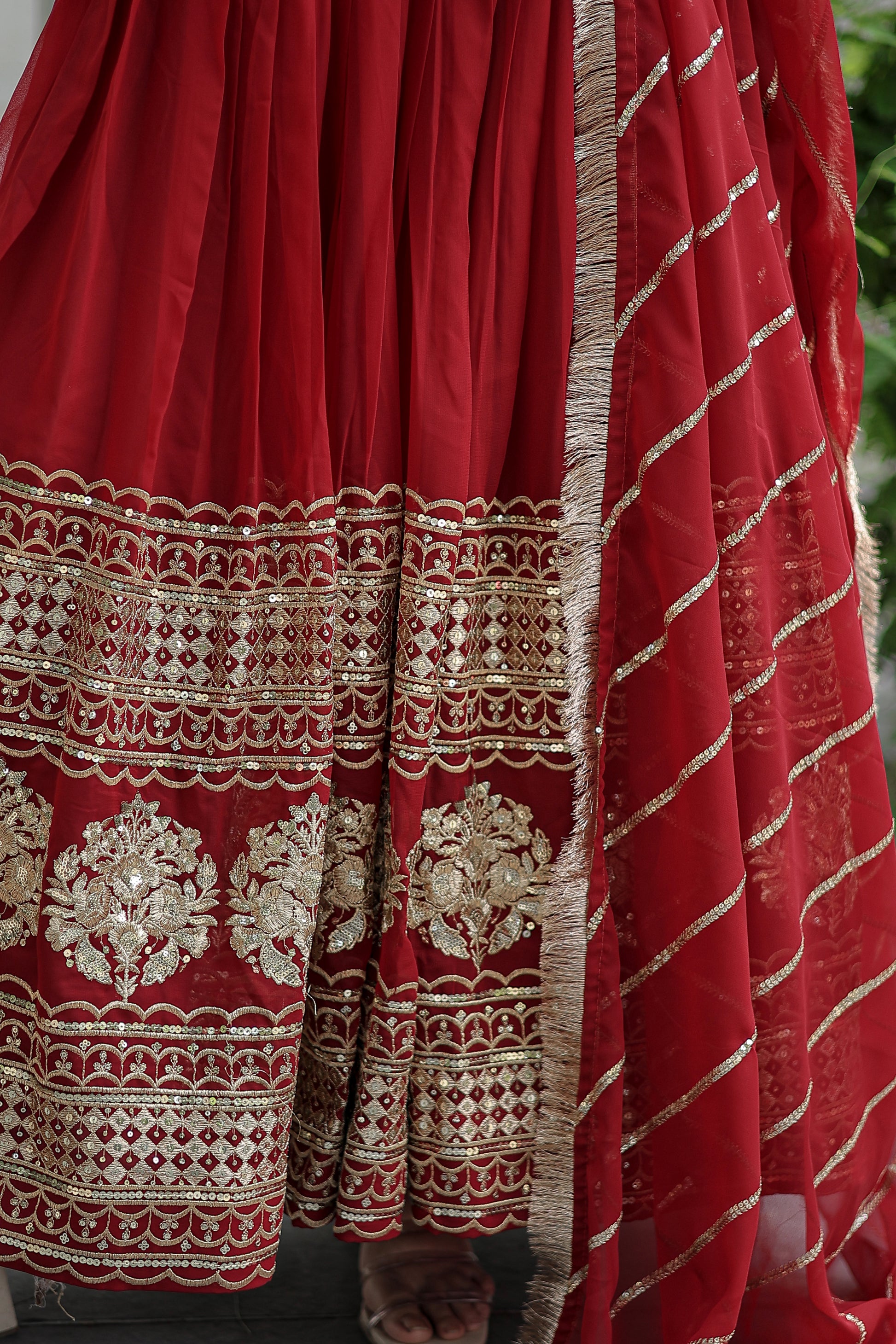 Women Georgette Maroon Sequence embroidery Work Kurta Set