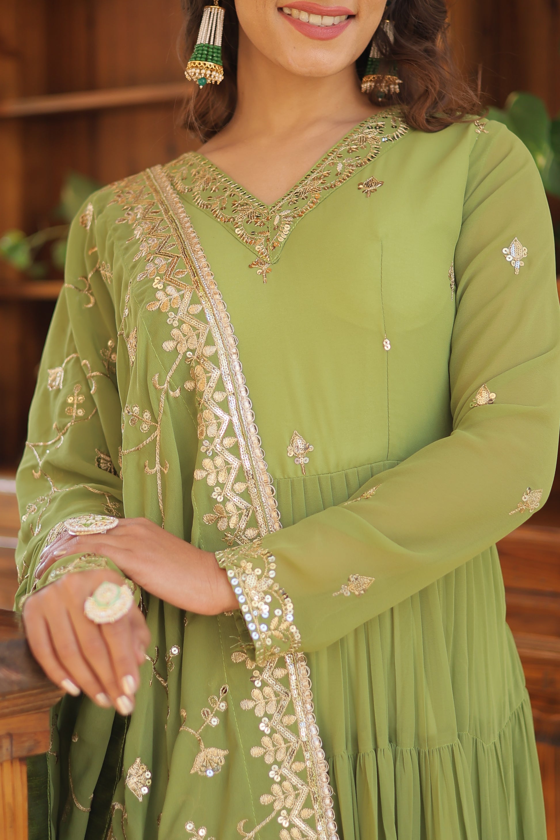 Women Georgette Green Sequence embroidery Work Kurta Set