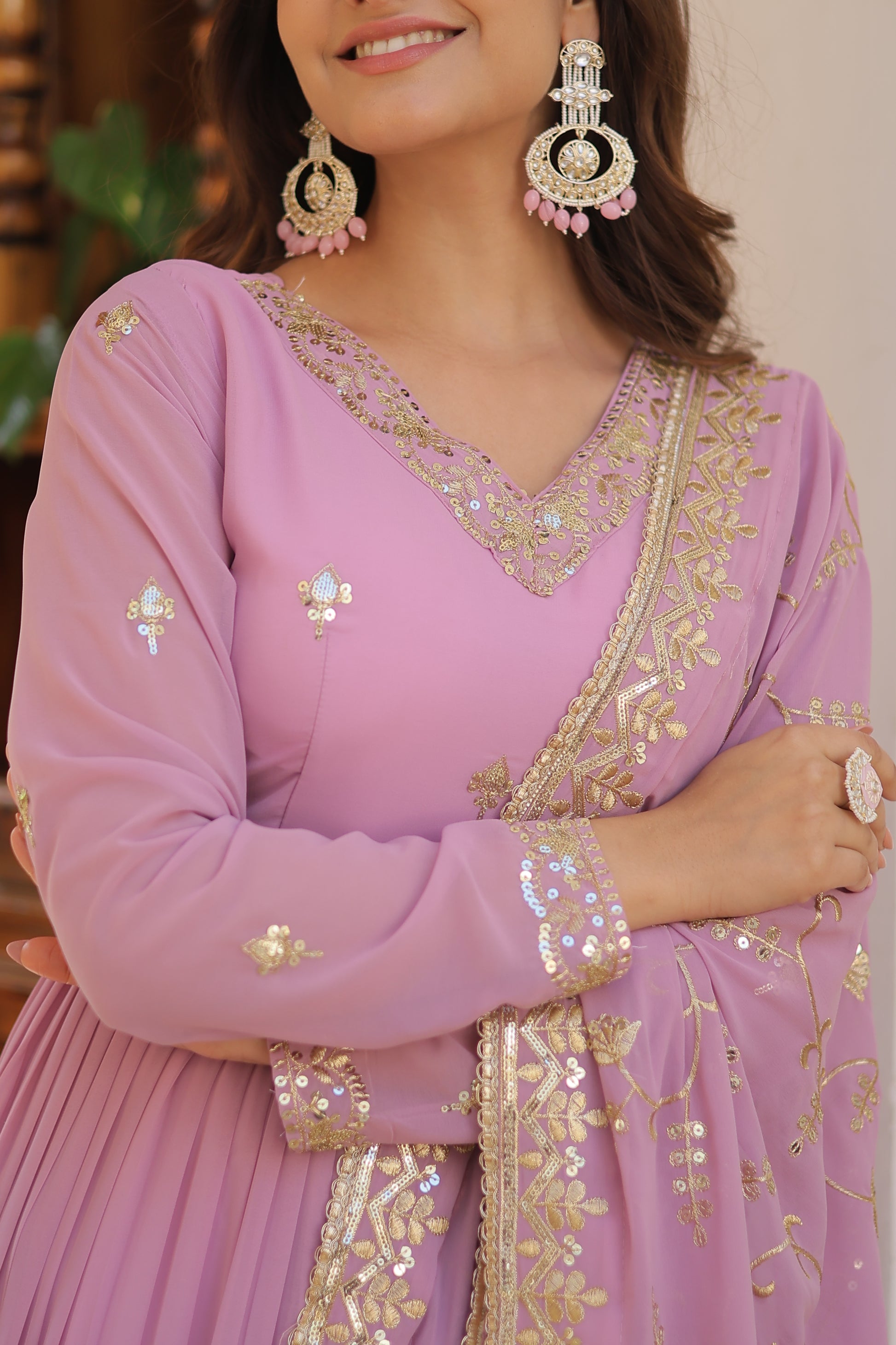 Women Georgette Purple Sequence embroidery Work Kurta Set