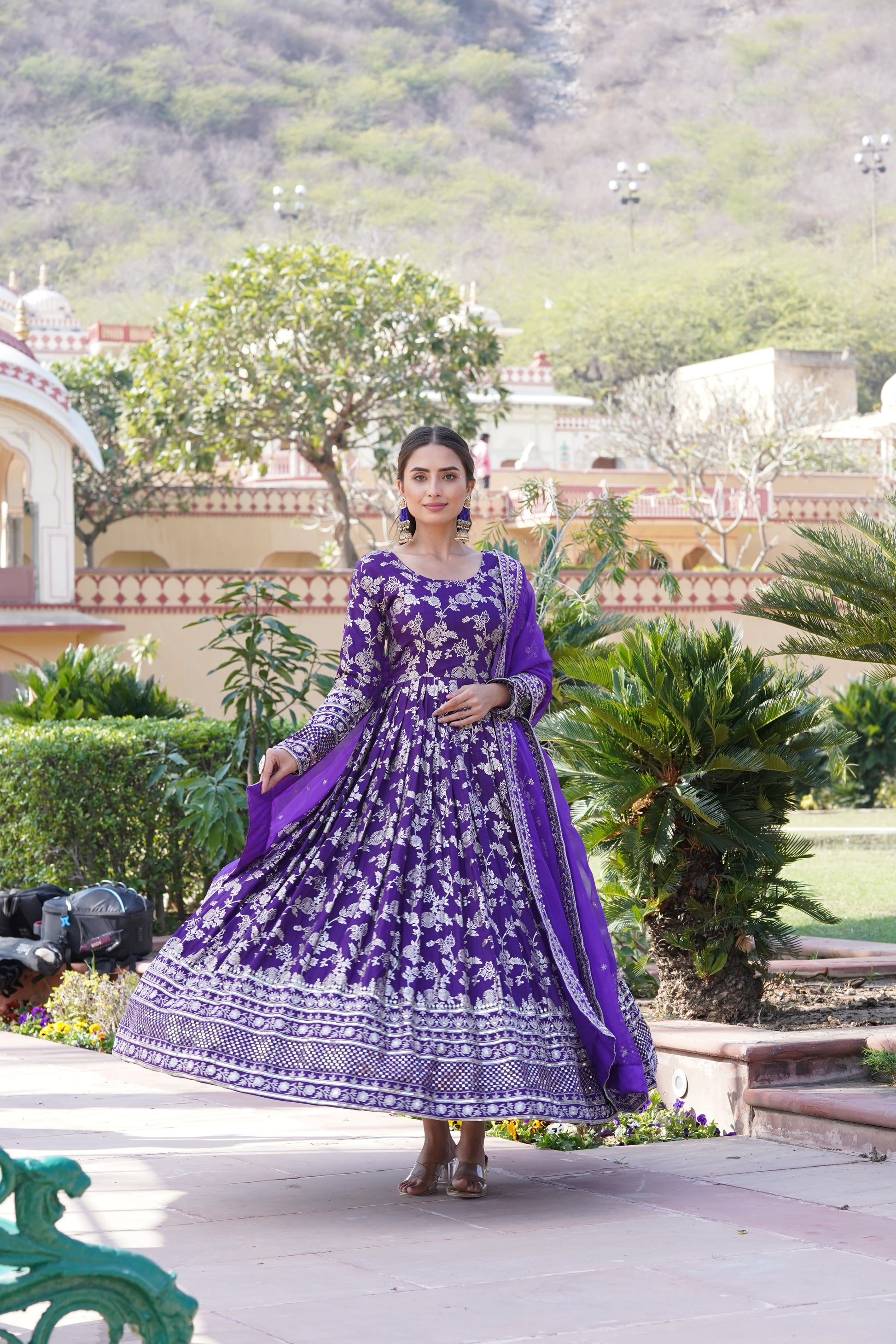 Women Viscose Jacquard Purple Sequence embroidery work Kurta Set