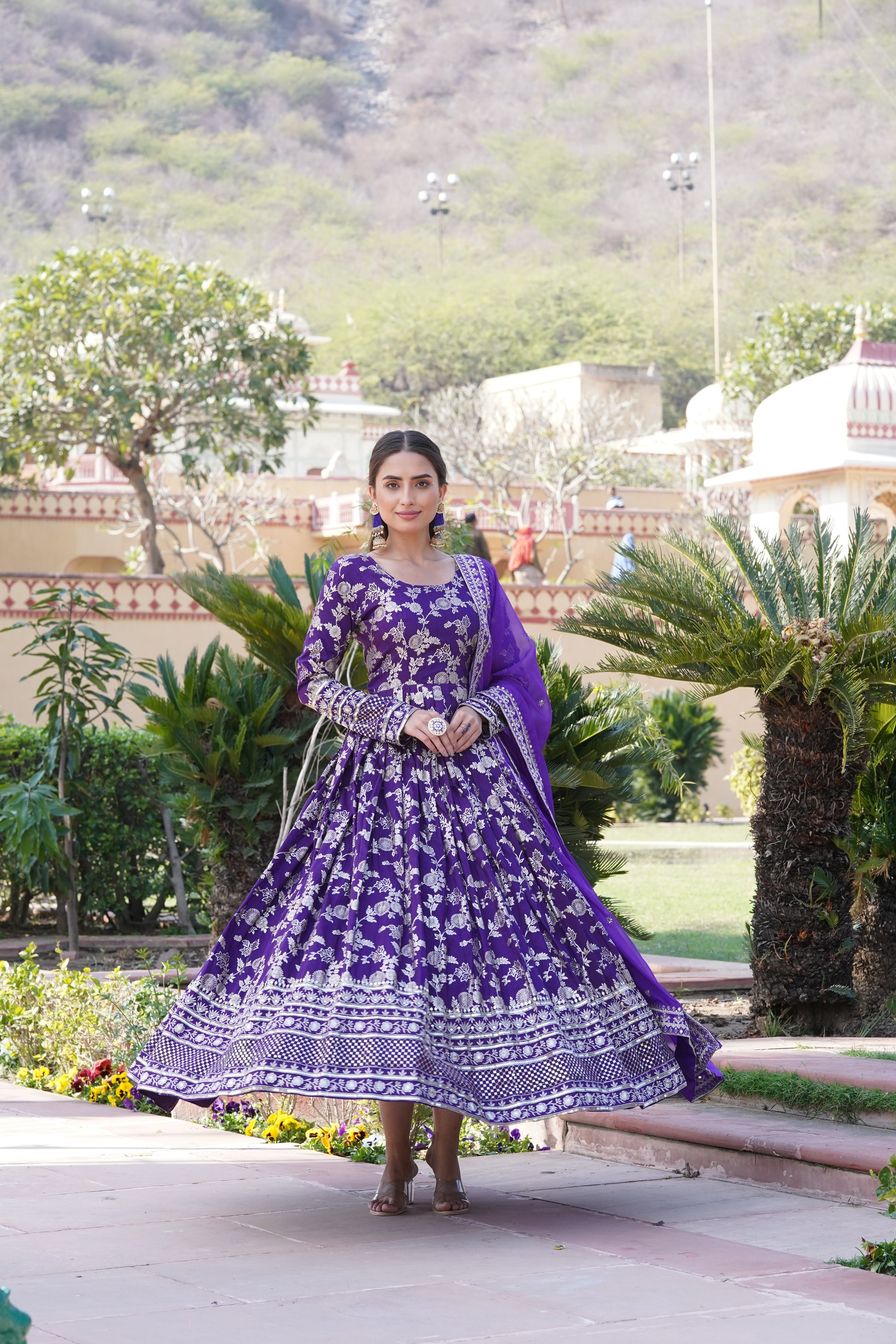 Women Viscose Jacquard Purple Sequence embroidery work Kurta Set