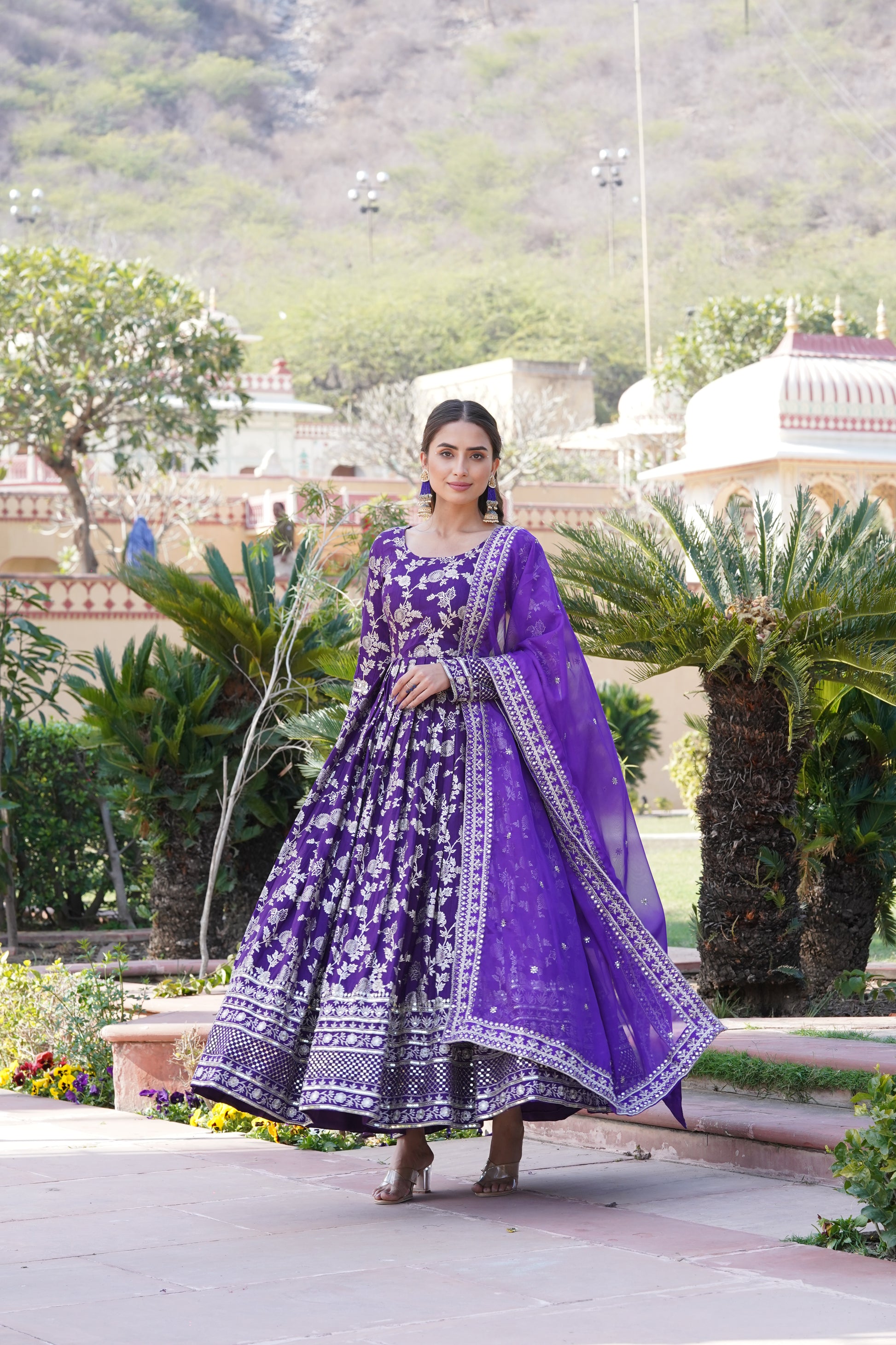 Women Viscose Jacquard Purple Sequence embroidery work Kurta Set