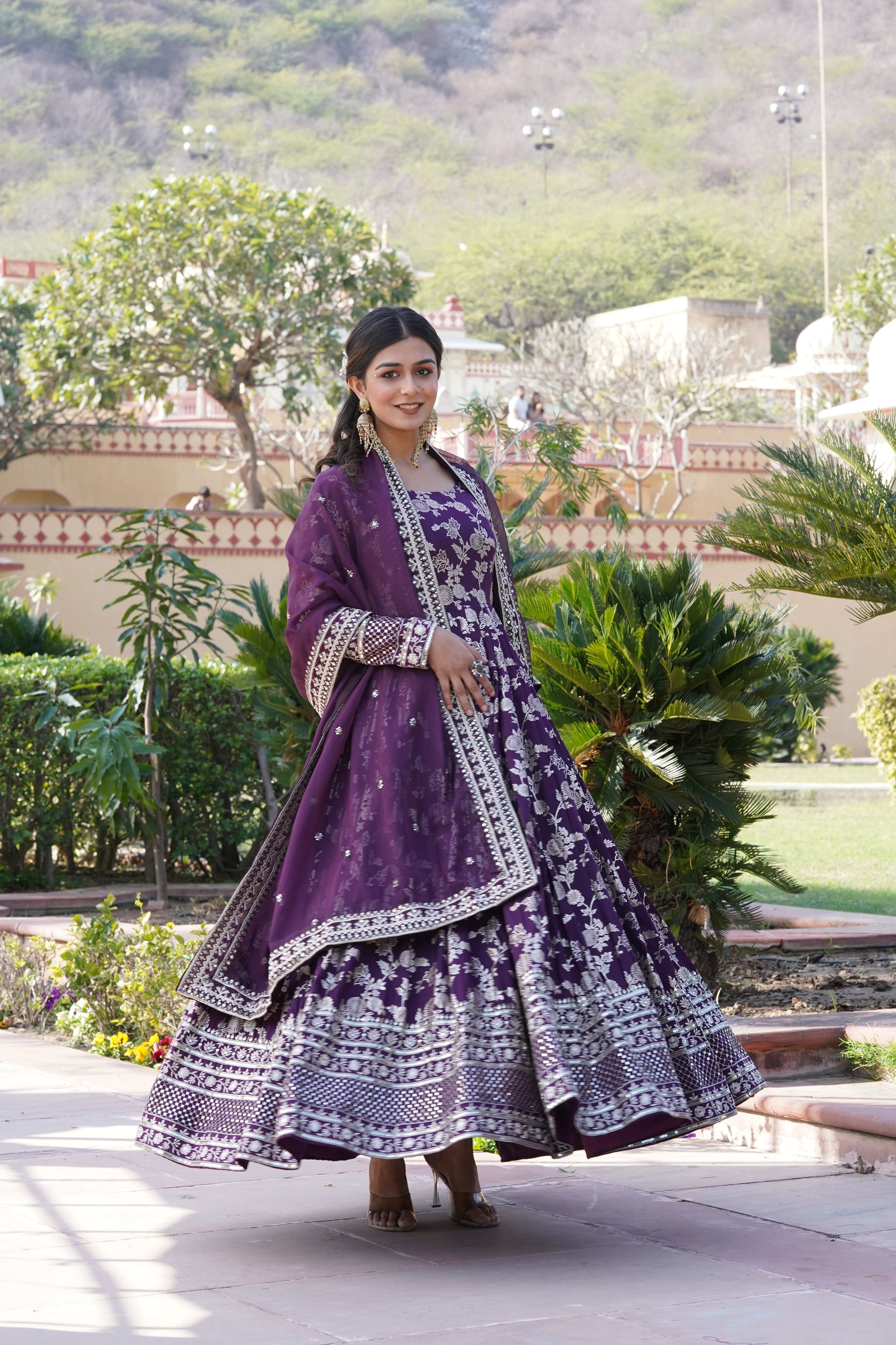 Women Viscose Jacquard Wine Sequence embroidery work Kurta Set