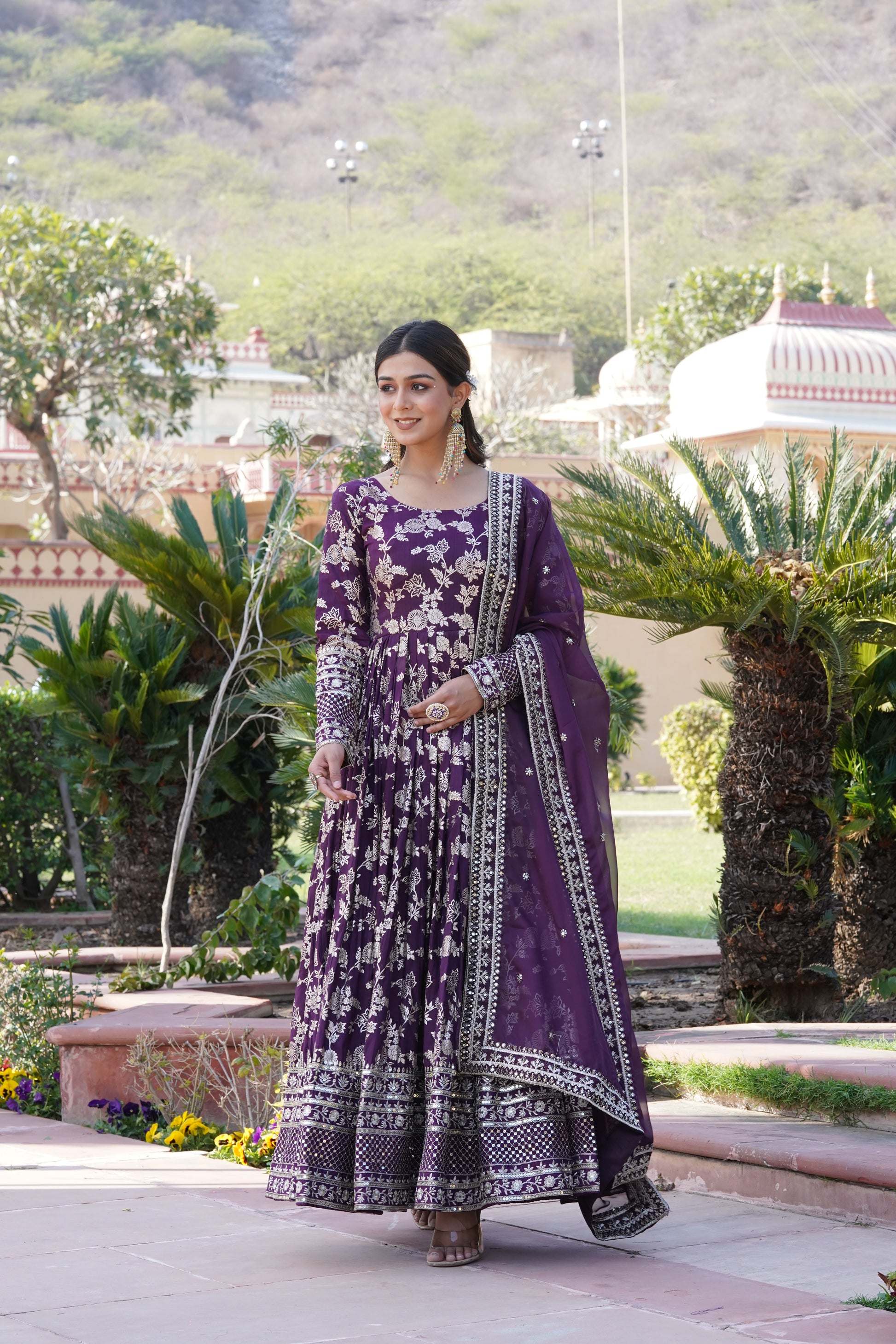 Women Viscose Jacquard Wine Sequence embroidery work Kurta Set