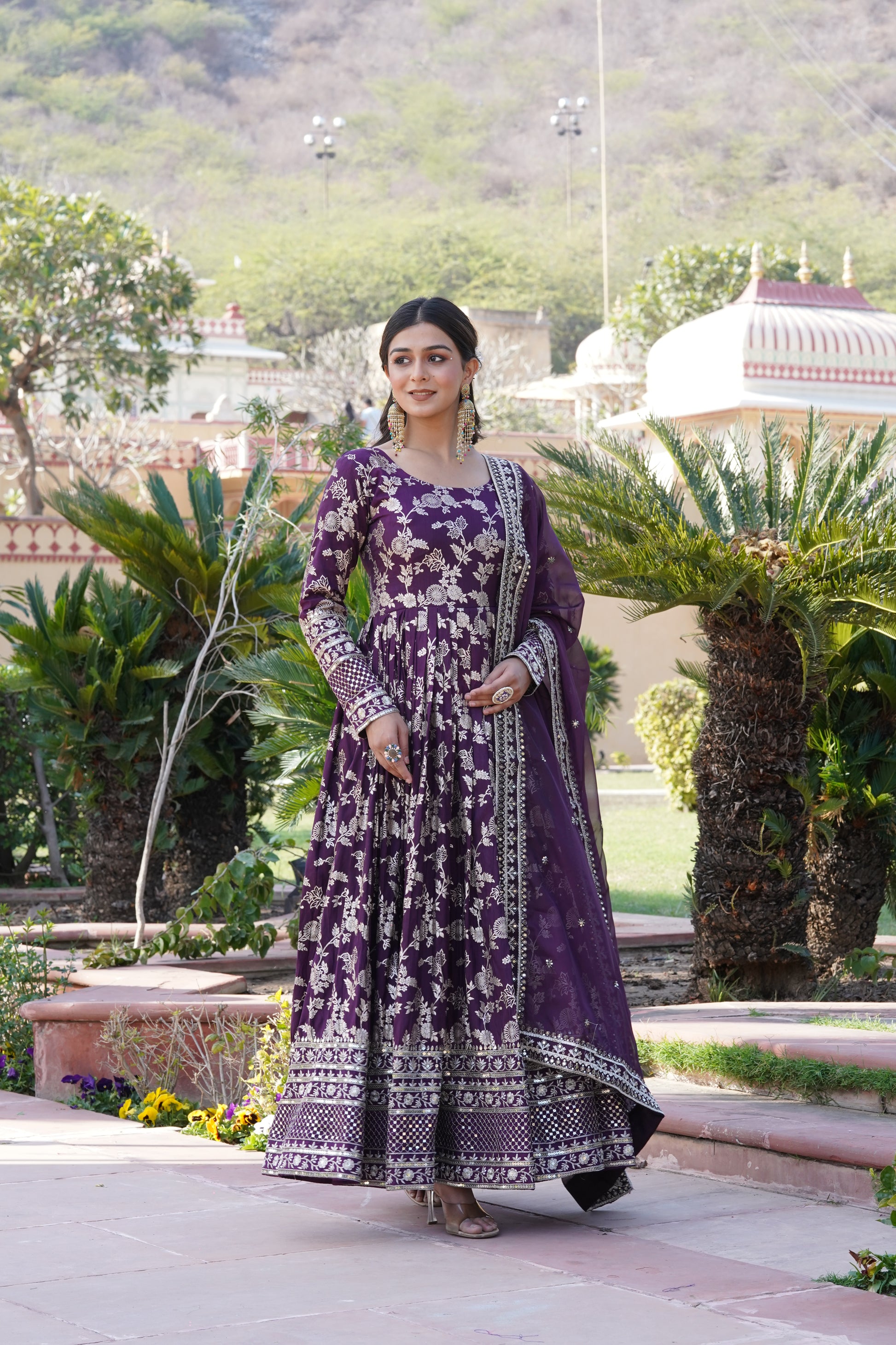 Women Viscose Jacquard Wine Sequence embroidery work Kurta Set