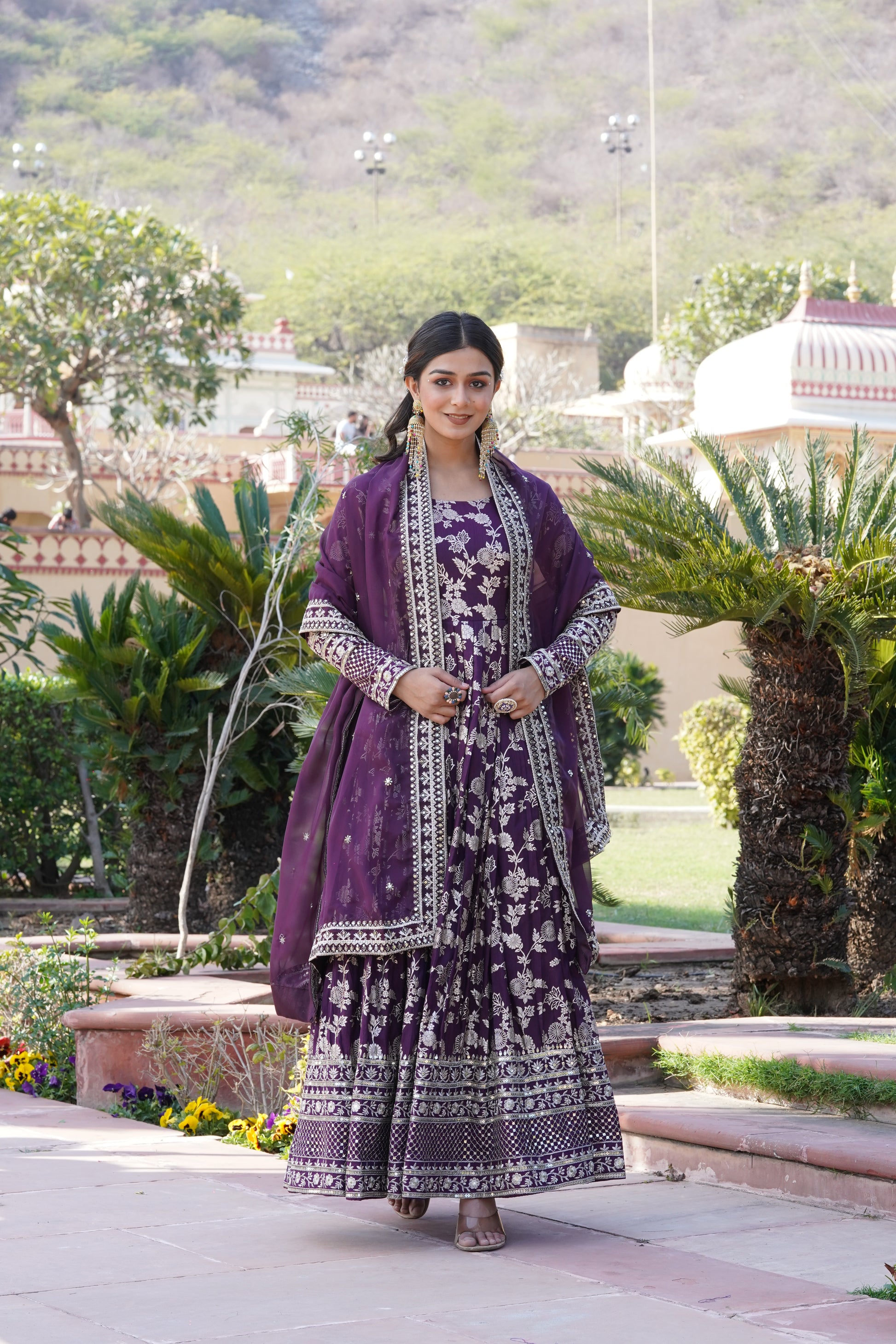 Women Viscose Jacquard Wine Sequence embroidery work Kurta Set