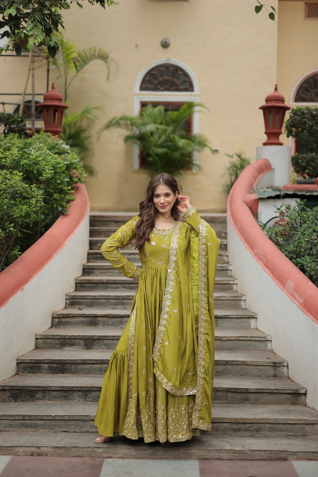 Women Chinon Pista Sequence embroidery work Kurta Set
