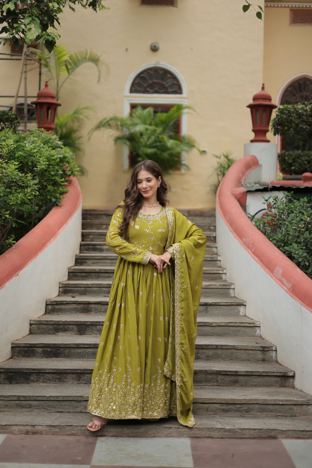Women Chinon Pista Sequence embroidery work Kurta Set