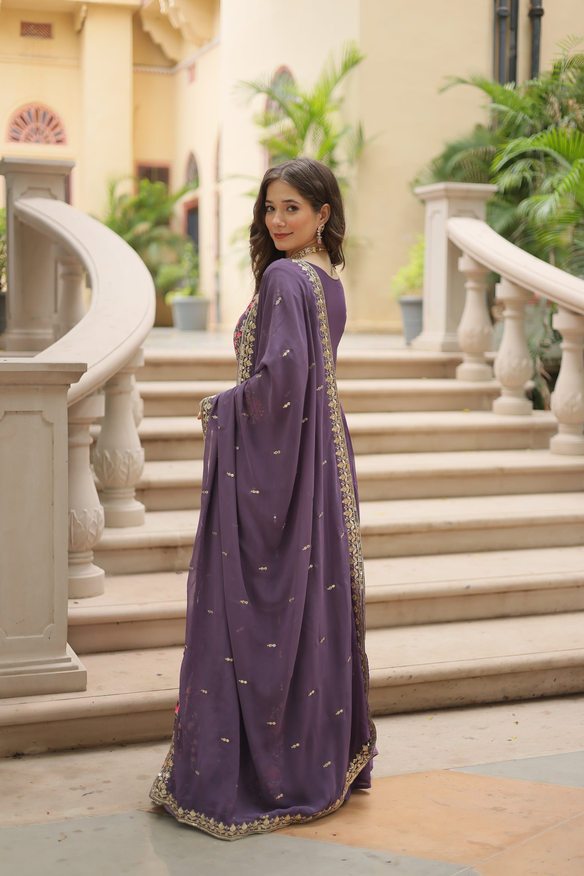 Women Georgette Coffee Sequence embroidery work Kurta Set