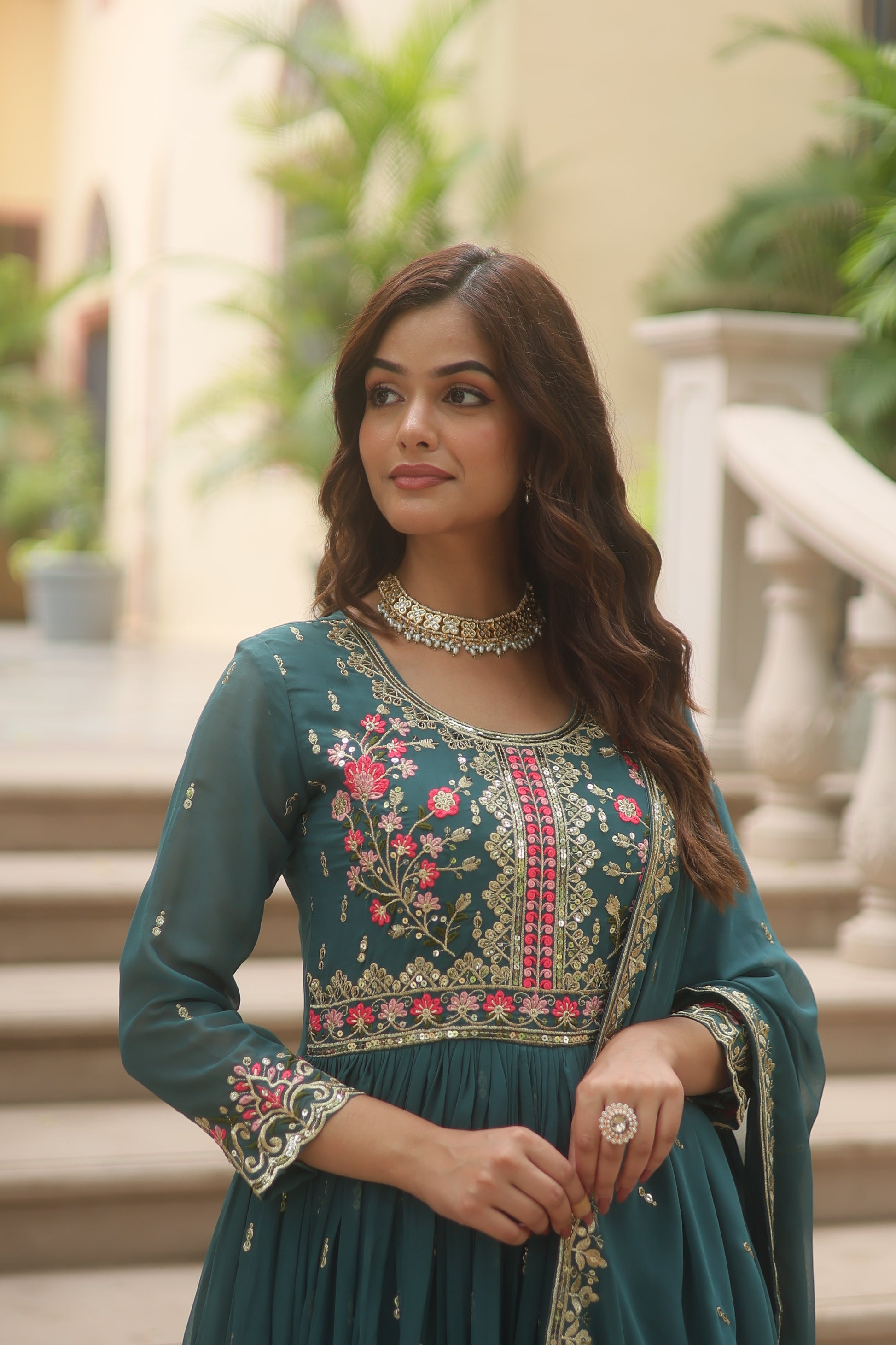 Women Georgette Rama Sequence embroidery work Kurta Set