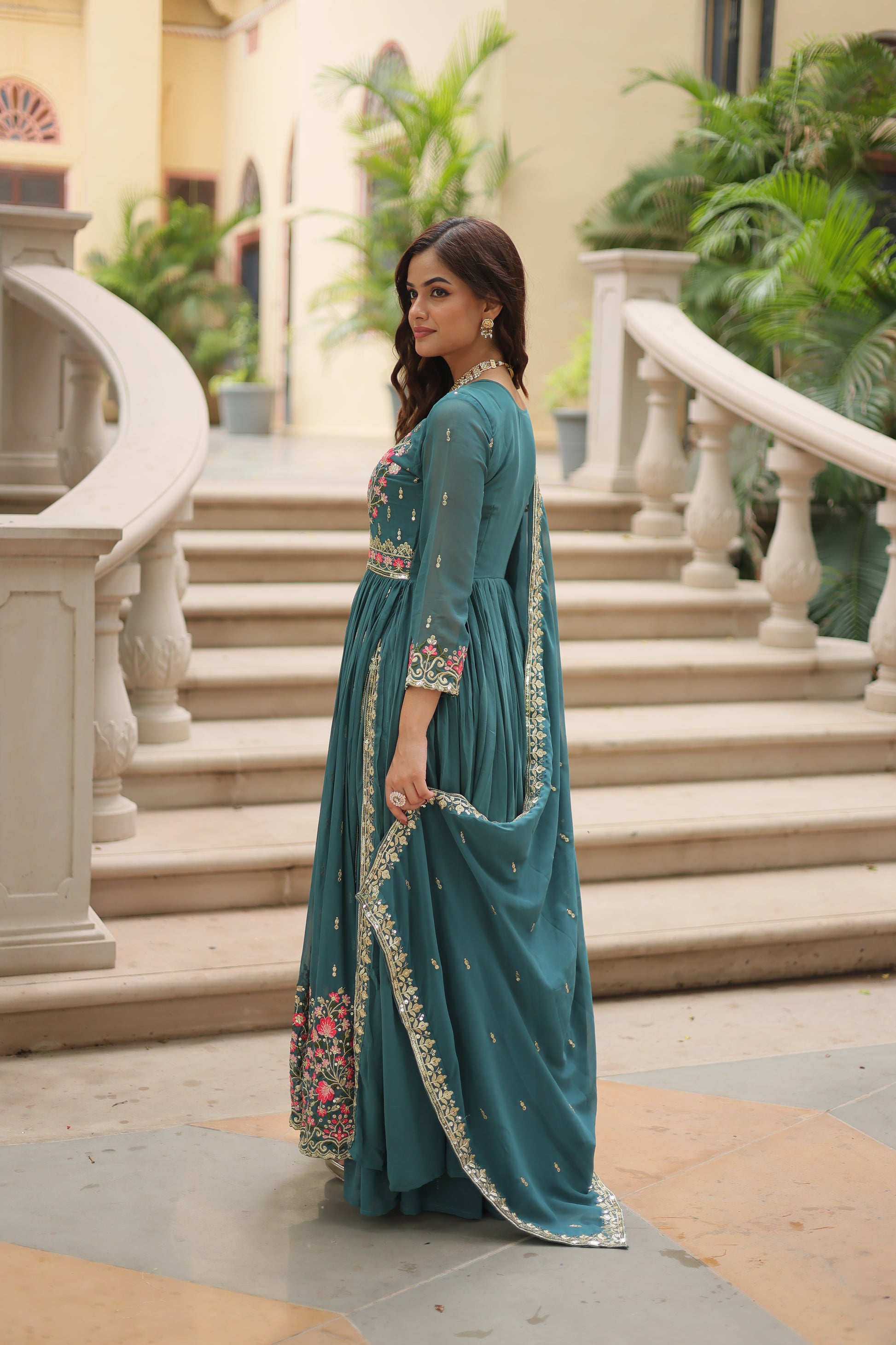 Women Georgette Rama Sequence embroidery work Kurta Set